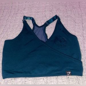 Blue sports bra with open back